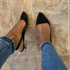 Tory Burch black sling back flats gold heel